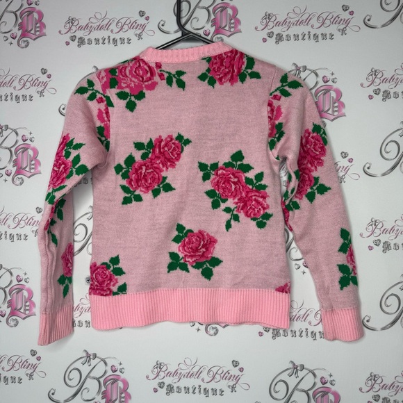 612 league sweater roses knit wool pink green luxe crew neck pull over flowers - Picture 2 of 11